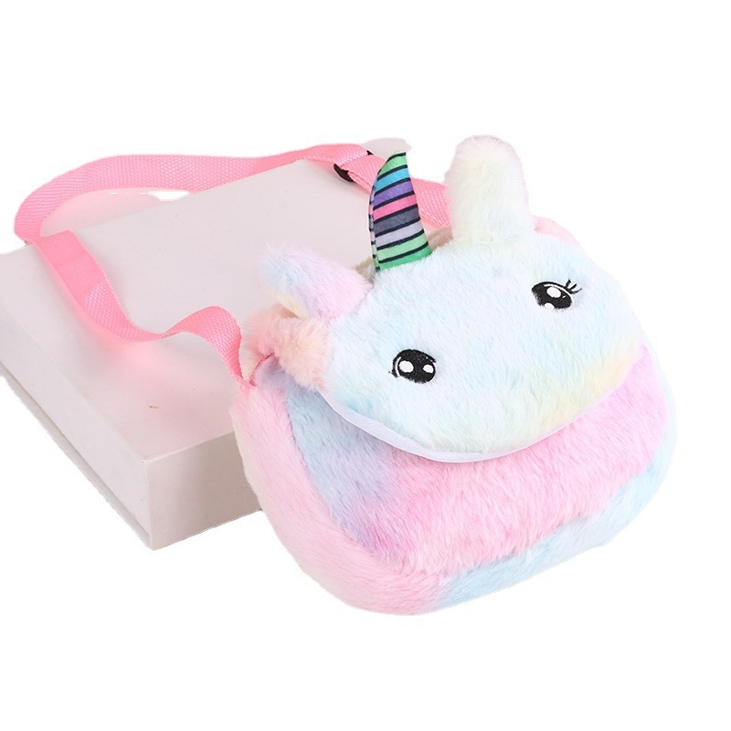 Gyerekeknek való plüss tie-dye unikornis crossbody táska, mini, aranyos, mindennapi használatra