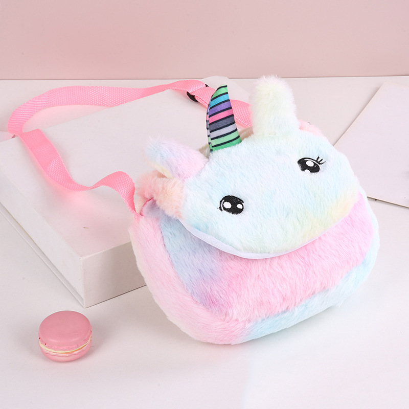 Gyerekeknek való plüss tie-dye unikornis crossbody táska, mini, aranyos, mindennapi használatra