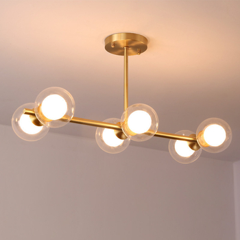 Téglalap alakú réz csillár, skandináv posztmodern design, LED többfejű függőlámpa