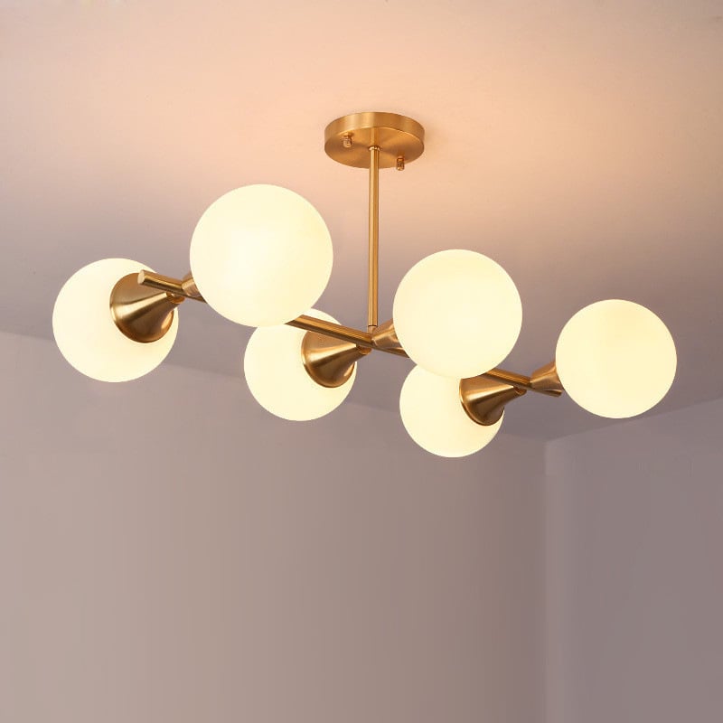 Téglalap alakú réz csillár, skandináv posztmodern design, LED többfejű függőlámpa