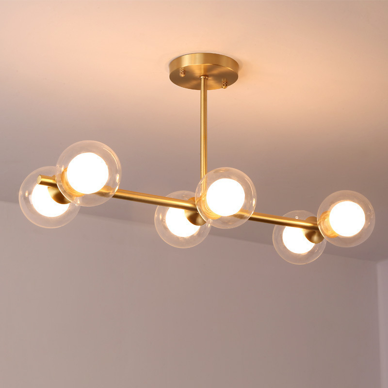Téglalap alakú réz csillár, skandináv posztmodern design, LED többfejű függőlámpa