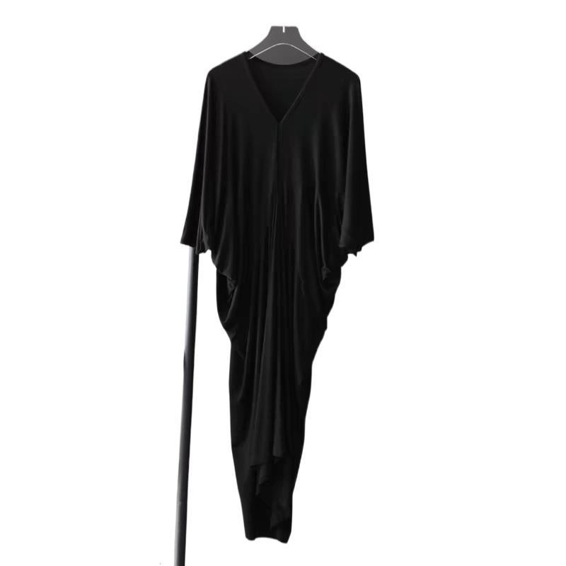 Női modal ruha, őszi 2026, középhosszú, batwing ujjú, lazán szabott, plusz méret, fekete, elegáns ruha