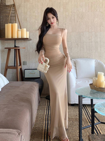 Dizajnom inspirirana franuskog stila, seksi bodycon haljina sirena kroja s mrežastim trakama, duga haljina, tul