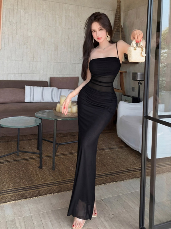 Dizajnom inspirirana franuskog stila, seksi bodycon haljina sirena kroja s mrežastim trakama, duga haljina, tul