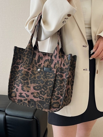 Női pamutvászon táska leopard mintával, 2025 nyár, mindennapi használat, nagy kapacitású váll-tote