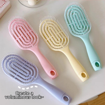 Pieptene de masaj pentru păr, în formă de macaron, cu spate decupat și design canelat, pentru îndreptare și ondulare, volum pufoas, ABS, peste 20 cm
