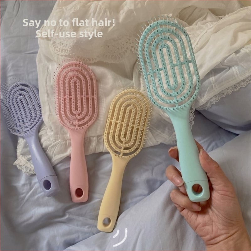 Pieptene de masaj pentru păr, în formă de macaron, cu spate decupat și design canelat, pentru îndreptare și ondulare, volum pufoas, ABS, peste 20 cm