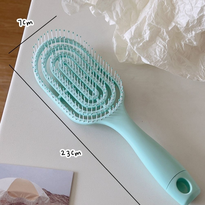 Pieptene de masaj pentru păr, în formă de macaron, cu spate decupat și design canelat, pentru îndreptare și ondulare, volum pufoas, ABS, peste 20 cm