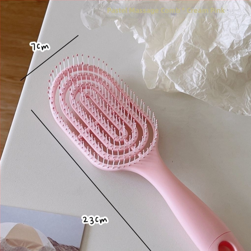 Pieptene de masaj pentru păr, în formă de macaron, cu spate decupat și design canelat, pentru îndreptare și ondulare, volum pufoas, ABS, peste 20 cm