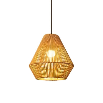 Viseći luster od ratana u antičkom stilu, sjenilo od prirodne konopne užadi, LED, 220V; pogodan za blagovaonu, čajanu i butik prostore