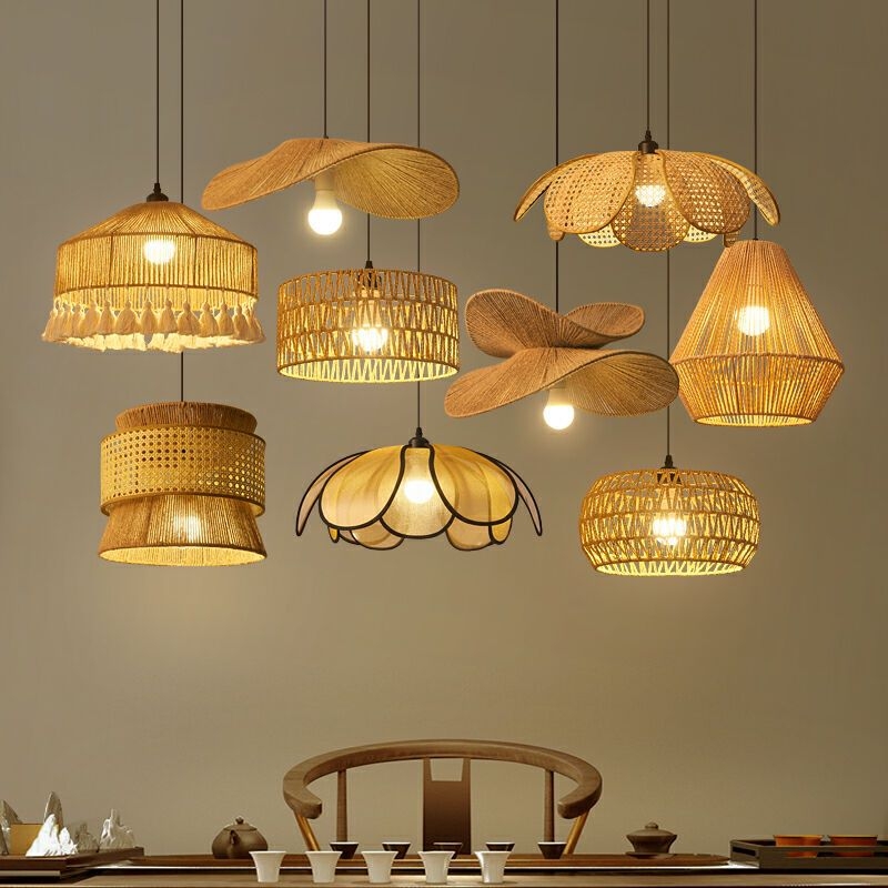Viseći luster od ratana u antičkom stilu, sjenilo od prirodne konopne užadi, LED, 220V; pogodan za blagovaonu, čajanu i butik prostore
