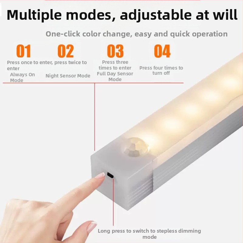 LED mozgásérzékelős világítás a szekrényhez, USB-töltés, hosszú fénycsík éjjeli fényként