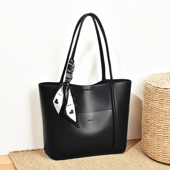 Női kosár-stílusú tote táska selyem sállal, prémium retro egyszínű váll-táska
