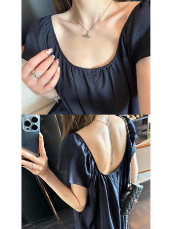 Superniniyy haljina od Tencel-lina, s flutter rukavima, naprijed i straga široki U-dekolte, minimalistički opušten kroj, duga ljetna haljina