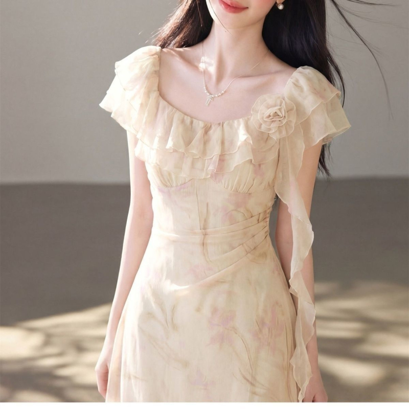 Virágmintás chiffon hosszú ujjú maxi ruha