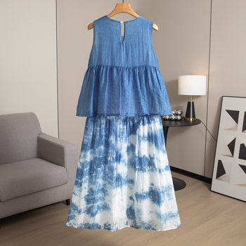 Női ruházat növényi festéssel és tie-dye-val, 3D pillangó mintával, nyaralós stílusú középméretű midi ruha, optikai két részes hatás