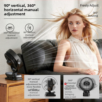 Klip ventilátor kempinghez és irodához beépített fénnyel, USB töltésű, 3 sebesség