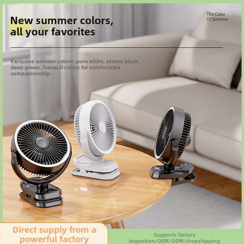Klip ventilátor kempinghez és irodához beépített fénnyel, USB töltésű, 3 sebesség