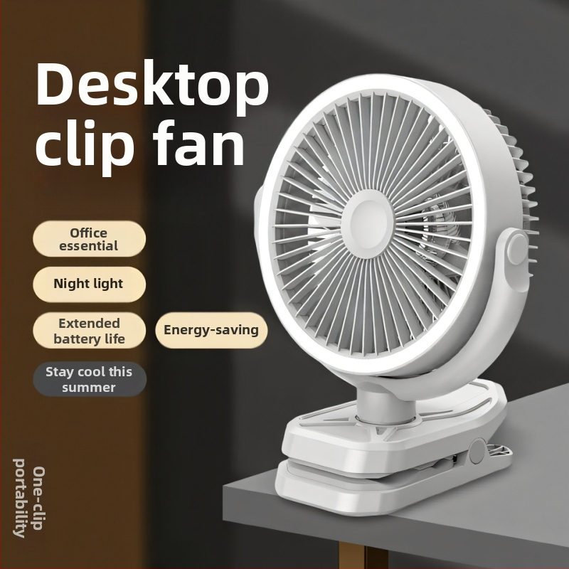 Klip ventilátor kempinghez és irodához beépített fénnyel, USB töltésű, 3 sebesség