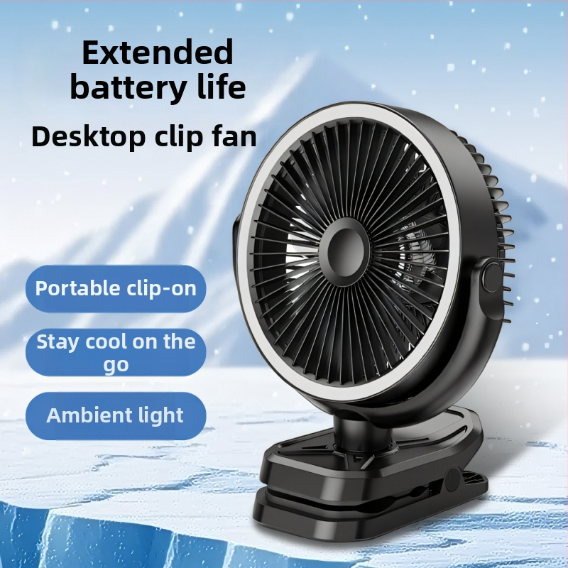 Klip ventilátor kempinghez és irodához beépített fénnyel, USB töltésű, 3 sebesség