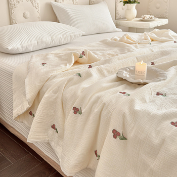 Σετ παιδικού υπνοδωματίου με θέμα Αρκούδα – Καλοκαιρινό πάπλωμα από 100% βαμβάκι, διπλού στρώματος γάζα, κάλυμμα κρεβατιού τεσσάρων τεμαχίων, πλύσιμο, όλο το χρόνο