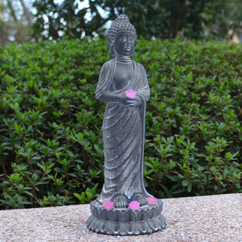 Zen kert Buddha szobor napelemes világítással, gyanta dekoráció
