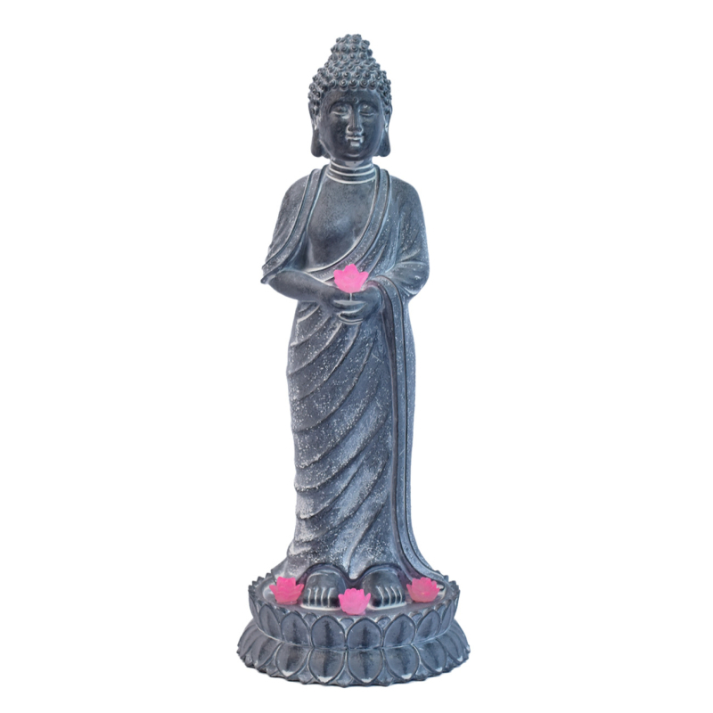 Zen kert Buddha szobor napelemes világítással, gyanta dekoráció