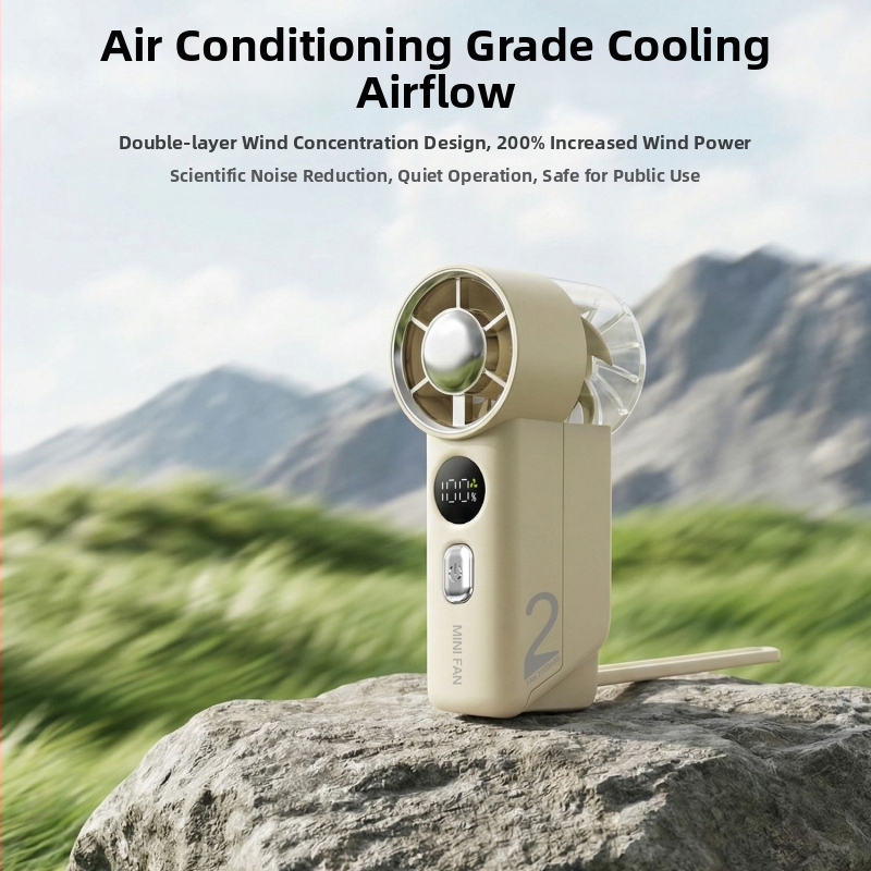 Mini ručný ventilátor, tichý, nabíjateľný cez USB, prenosný, 5-lopatkový bezkefkový motor, vstavaná batéria 1200–2000 mAh