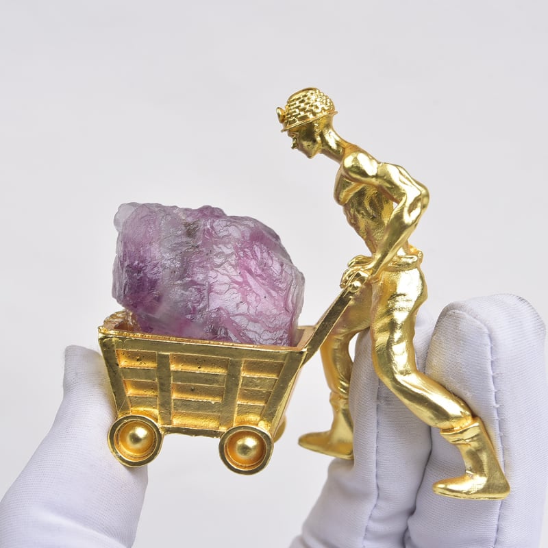 Természetes ametiszt kristályból készült bányász figura, illatosító kővel és demagnetizáló kővel – DIY gyűjtemény dekor