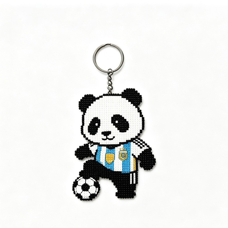 Akril kulcstartó argentinai panda a Világbajnokság témájában, rajzfilmszerű panda függő