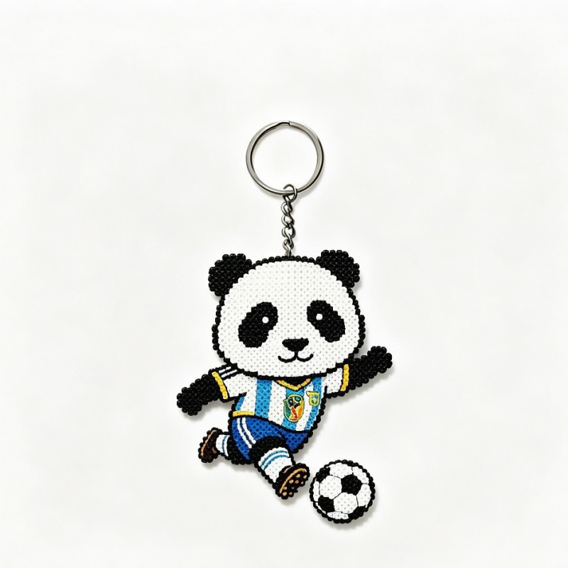 Akril kulcstartó argentinai panda a Világbajnokság témájában, rajzfilmszerű panda függő