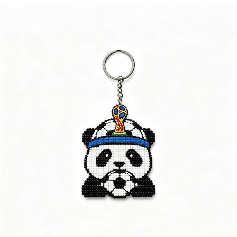 Akril kulcstartó argentinai panda a Világbajnokság témájában, rajzfilmszerű panda függő