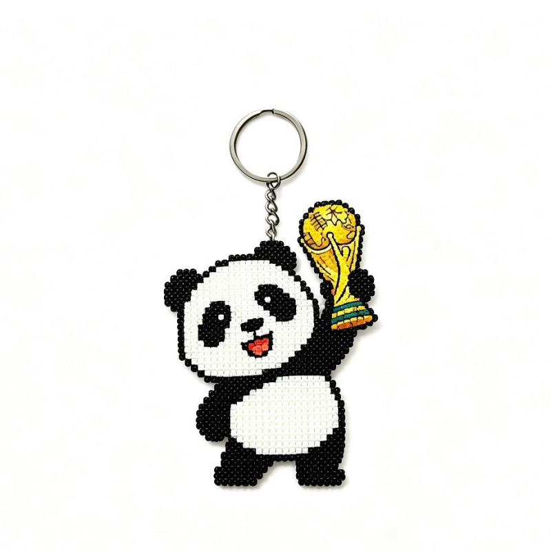 Akril kulcstartó argentinai panda a Világbajnokság témájában, rajzfilmszerű panda függő
