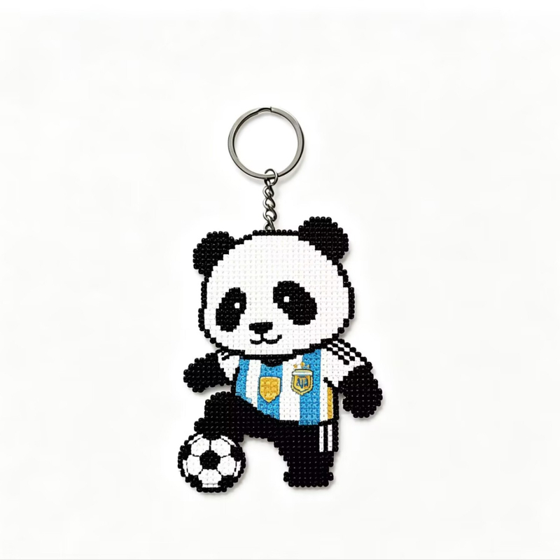 Akril kulcstartó argentinai panda a Világbajnokság témájában, rajzfilmszerű panda függő