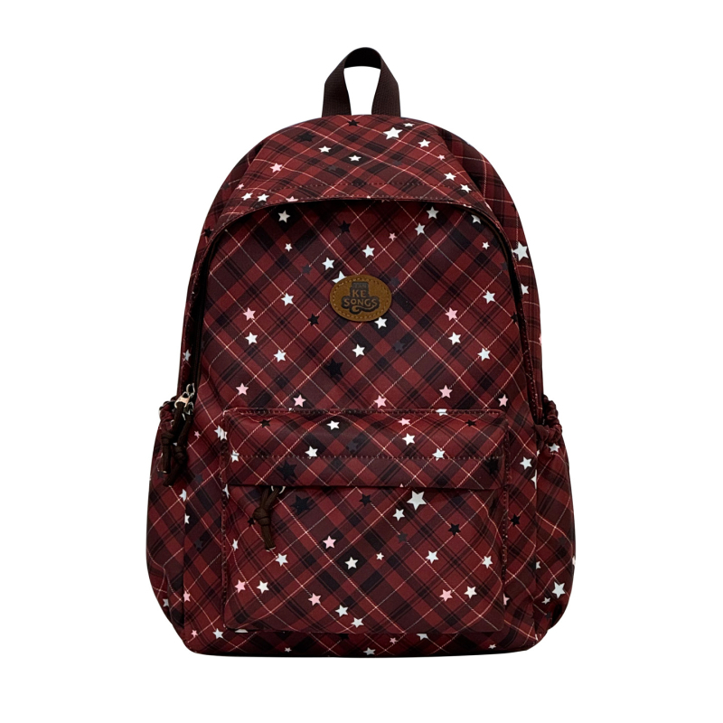 Női hátizsák kockás mintával és csillagnyomattal, koreai stílus, 20–35 L kapacitású, nejlon, 14 hüvelykes laptop kompatibilis