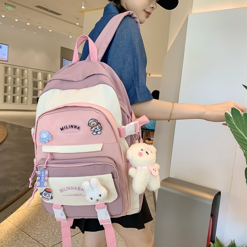 Rucsac din nailon pentru femei, stil ins și inspirație coreeană, geantă minimalistă pentru laptop, 20–35L, modă stradală