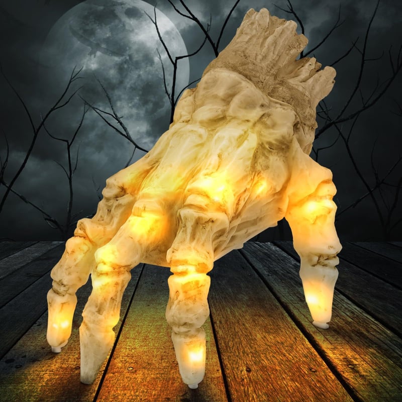 Halloween dekorációs kellék: elektromos világító mászó kéz mozgásérzékelővel és hanggal, hangvezérléses tréfa-játék
