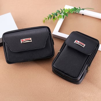 Genți de talie pentru bărbați din PU leather, cu model lychee, compatibilă cu curea, buzunar pentru telefon, 6 inch, orizontală sau verticală, fermoar dublu, geantă de talie la modă