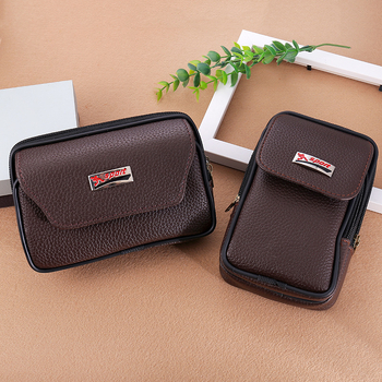 Genți de talie pentru bărbați din PU leather, cu model lychee, compatibilă cu curea, buzunar pentru telefon, 6 inch, orizontală sau verticală, fermoar dublu, geantă de talie la modă