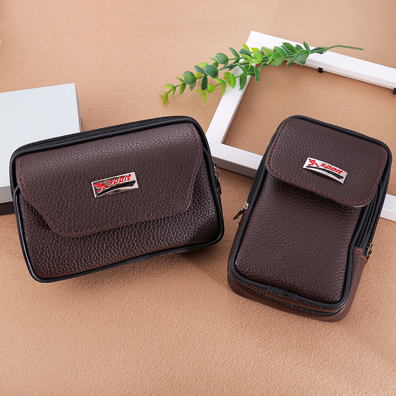 Genți de talie pentru bărbați din PU leather, cu model lychee, compatibilă cu curea, buzunar pentru telefon, 6 inch, orizontală sau verticală, fermoar dublu, geantă de talie la modă