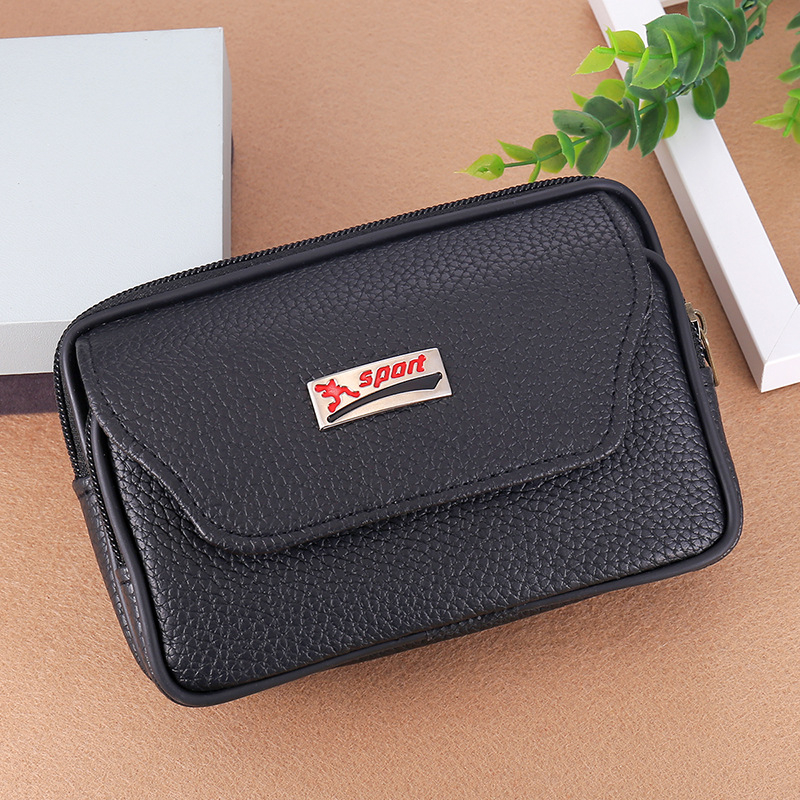 Genți de talie pentru bărbați din PU leather, cu model lychee, compatibilă cu curea, buzunar pentru telefon, 6 inch, orizontală sau verticală, fermoar dublu, geantă de talie la modă