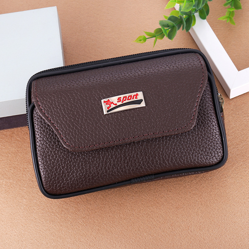 Genți de talie pentru bărbați din PU leather, cu model lychee, compatibilă cu curea, buzunar pentru telefon, 6 inch, orizontală sau verticală, fermoar dublu, geantă de talie la modă