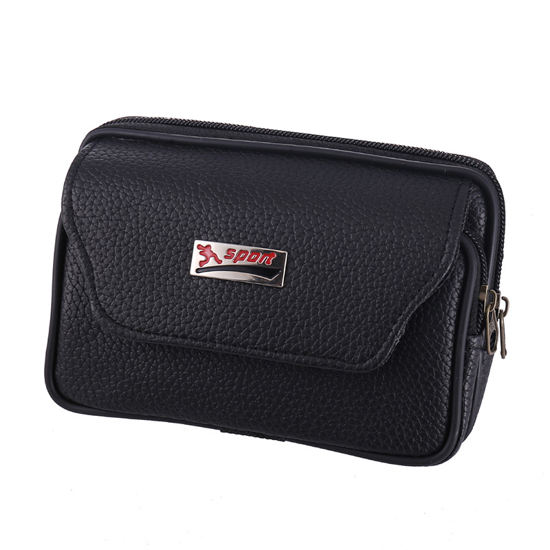 Genți de talie pentru bărbați din PU leather, cu model lychee, compatibilă cu curea, buzunar pentru telefon, 6 inch, orizontală sau verticală, fermoar dublu, geantă de talie la modă