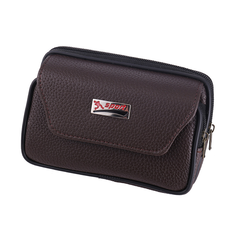 Genți de talie pentru bărbați din PU leather, cu model lychee, compatibilă cu curea, buzunar pentru telefon, 6 inch, orizontală sau verticală, fermoar dublu, geantă de talie la modă