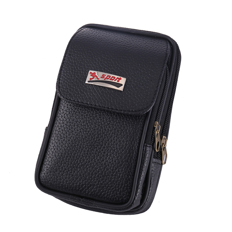 Genți de talie pentru bărbați din PU leather, cu model lychee, compatibilă cu curea, buzunar pentru telefon, 6 inch, orizontală sau verticală, fermoar dublu, geantă de talie la modă