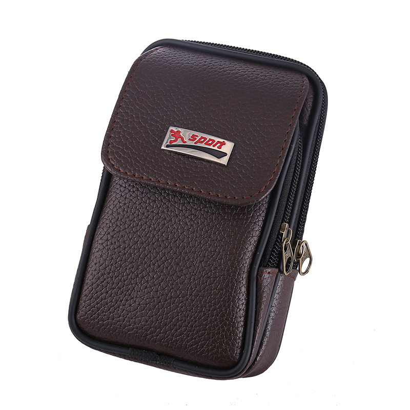 Genți de talie pentru bărbați din PU leather, cu model lychee, compatibilă cu curea, buzunar pentru telefon, 6 inch, orizontală sau verticală, fermoar dublu, geantă de talie la modă