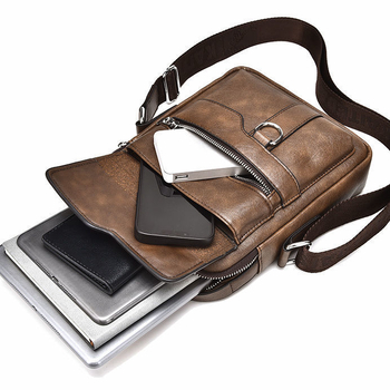 Geantă de umăr pentru bărbați din PU, poșetă crossbody, stil business casual, vertical