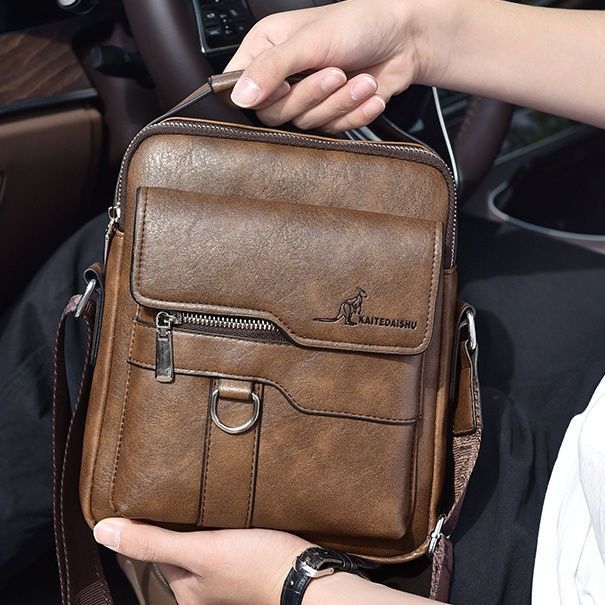 Geantă de umăr pentru bărbați din PU, poșetă crossbody, stil business casual, vertical