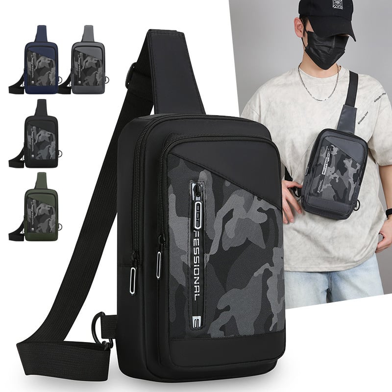 Geantă pentru piept bărbați, camuflaj, din nylon, geantă de umăr casual pentru outdoor, cu compartiment pentru laptop de 8 inch
