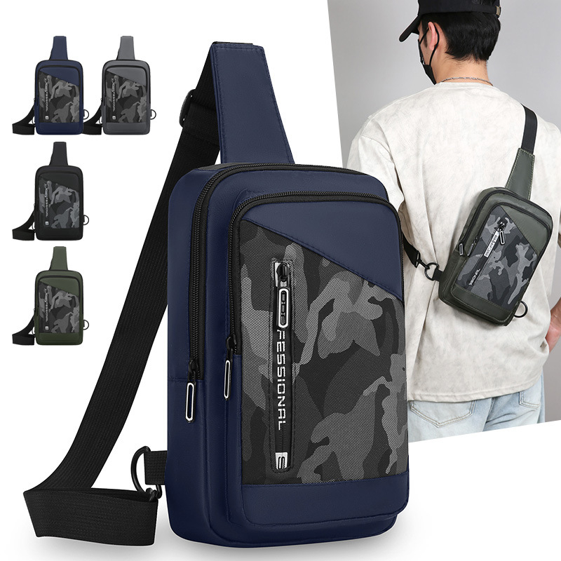Geantă pentru piept bărbați, camuflaj, din nylon, geantă de umăr casual pentru outdoor, cu compartiment pentru laptop de 8 inch